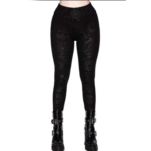 Killstar Telepathic Leggings ✦ Black-on-Black Statement Print ✦ Cotton Stretch - Picture 4 of 6